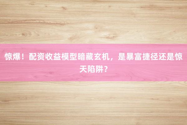 惊爆！配资收益模型暗藏玄机，是暴富捷径还是惊天陷阱？
