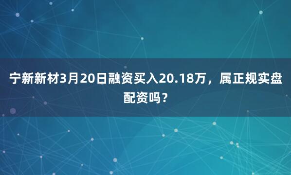 宁新新材3月20日融资买入20.18万，属正规实盘配资吗？