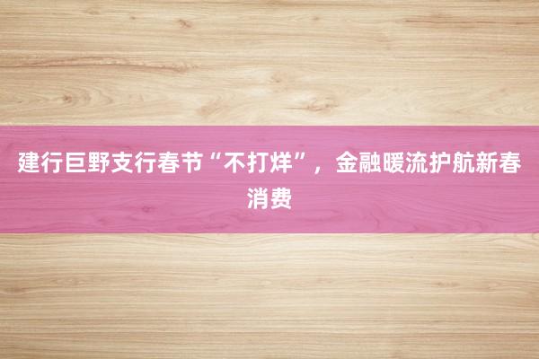 建行巨野支行春节“不打烊”，金融暖流护航新春消费